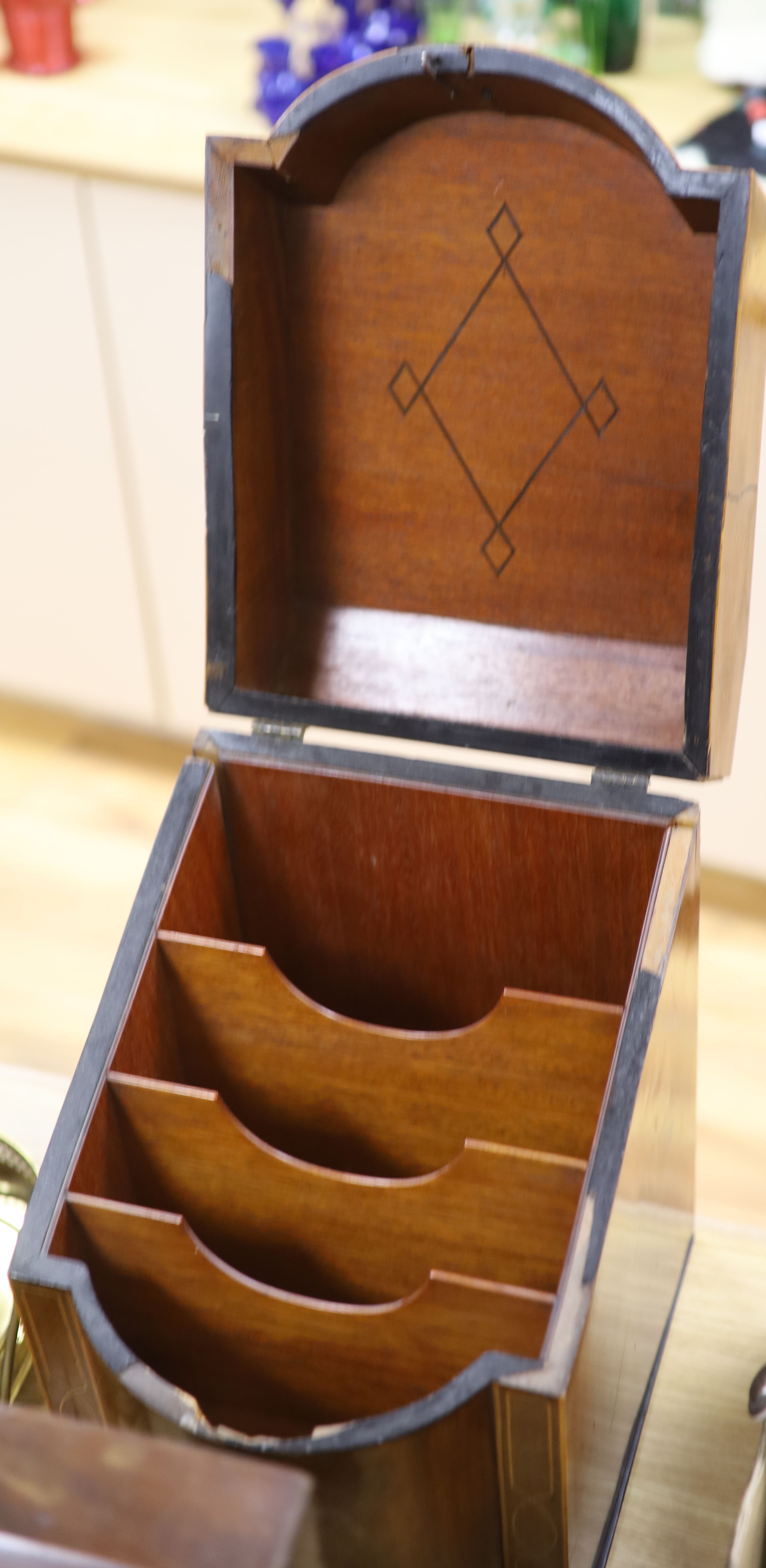 Two George III mahogany knife boxes converted to stationery box, height 37cm